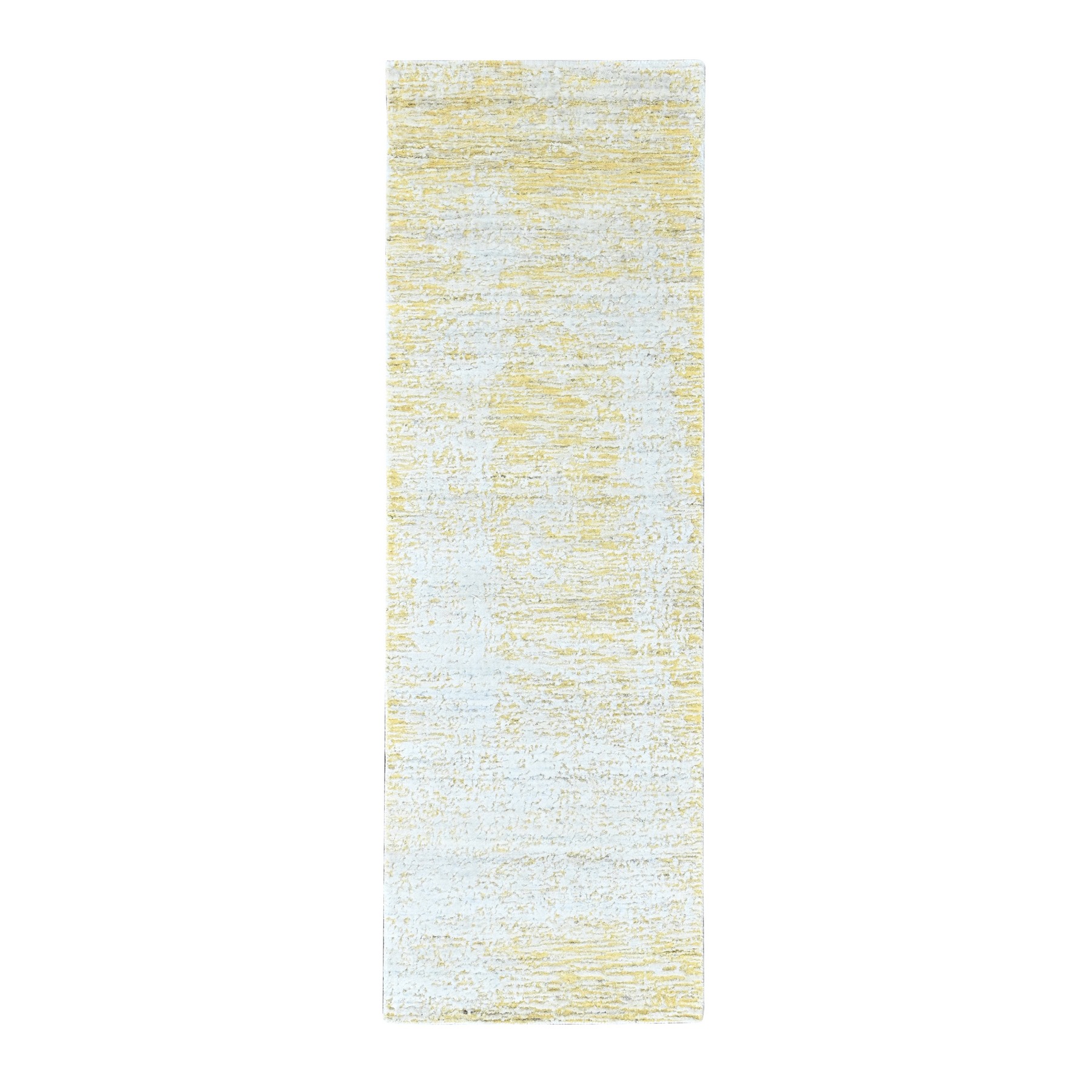 2'6"x8' Macaroon Yellow, Textured Pile, Hand Loomed, Wool and Plant Based Silk, Modern Design, Narrow Runner, Oriental Rug 